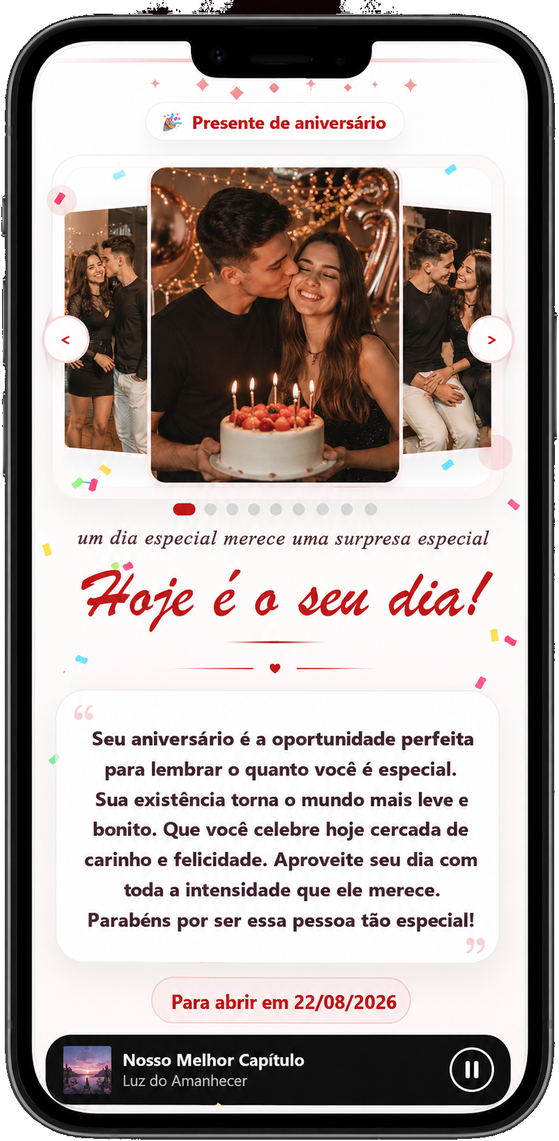 Exemplo visual do Cartão de Aniversário
